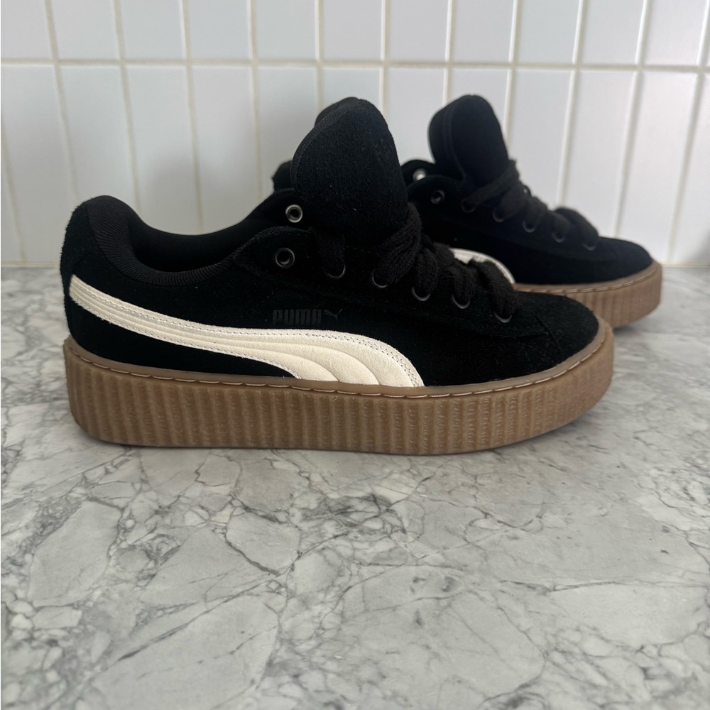 Puma Fenty Black Suede Sneakers with White Stripe
